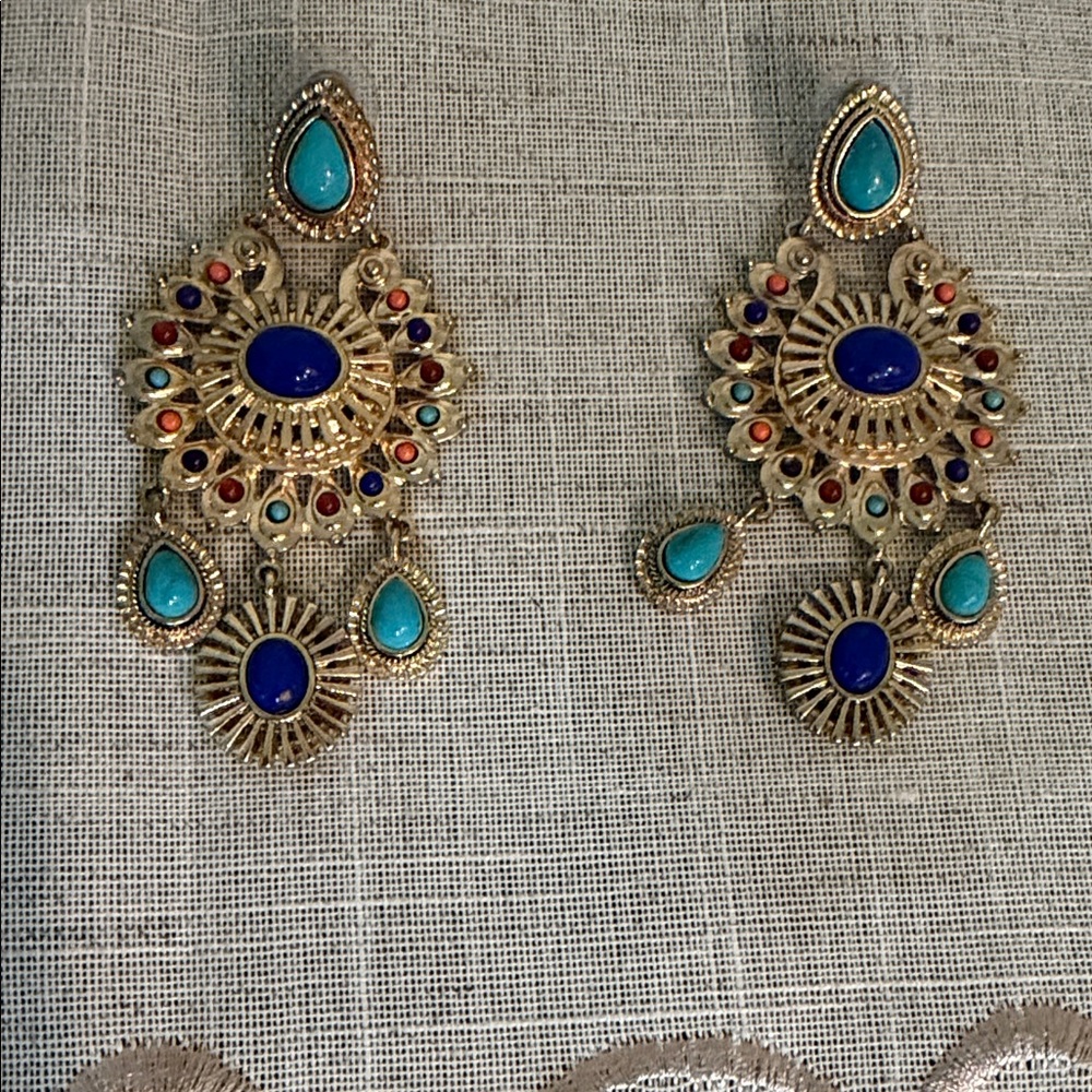 RJ Graziano Turquoise & Royal Blue Sunburst Drop Earrings - Women Jewelry NWOT